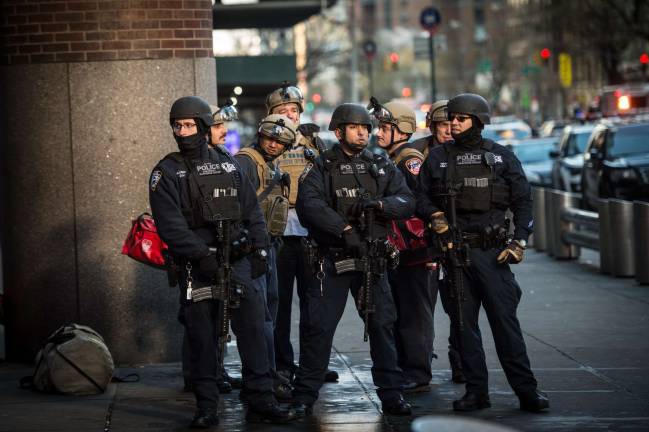 Police outside Port Authority after a bomb detonated on Monday. Michael Appleton/Mayoral Photography Office
