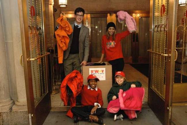 "Kinky Boots" cast members participating in the Broadway Coat Drive. Photo: www.mickeypantanophotography.com