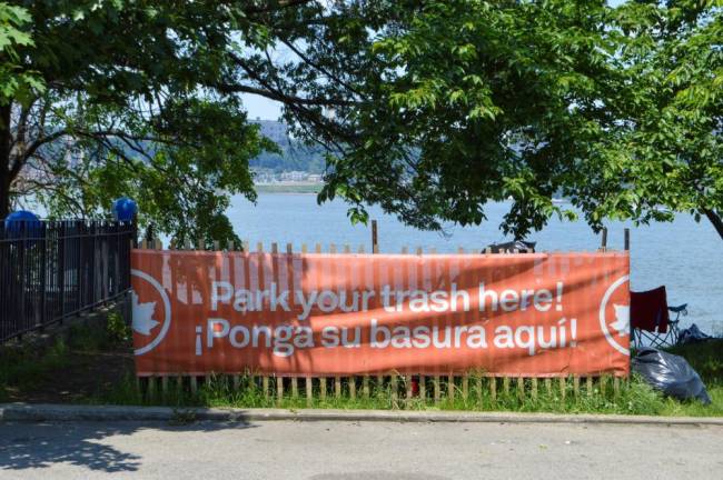 A New York City Department of Parks and Recreation trash corral near Riverside Park’s Ten Mile River Playground. Photo: Abigail Gruskin