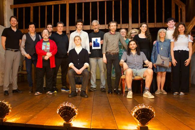 <i>Father Anonymous</i> cast poses for photo prior to a rehearsal for the play, which opens on June 13. The play centers on the Boston doctor behind Paul Revere’s famous midnight ride.