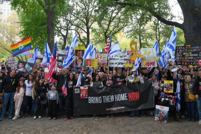 Supporters of the hostages gathered in Central Park on Oct. 12 anxiously awaiting news from Gaza. The last of the 20 surviving hostages were released on Oct. 13.