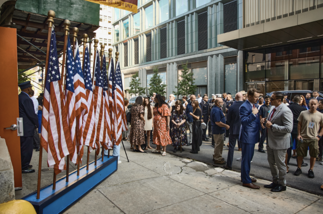 A crowd forms around the Fire Museum’s entrance during its reopening morning, around 10 a.m. on Aug. 20.
