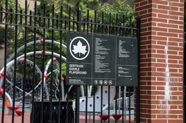 The 59th St Women’s shelter, run by non-profit Project Renewal, borders the Gertrude Ederle Playground, between West End Ave. and Amsterdam Ave.