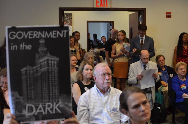 West Siders who came to the LPC's meeting regarding the Riverside-West End Historic District extension, which was recently reduced by the commission from 377 buildings to 344. Photo by Daniel Fitzsimmons.