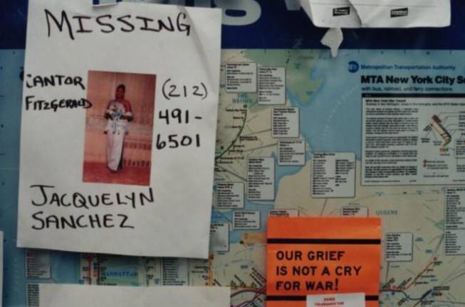 Signs such as this one, left, posted in Union Square went up in many central meeting places across the city with the hope that a loved one was merely missing and would be located. This one is for Jacquelyn Sanchez, one of more than 600 workers from Cantor Fitzgerald who died on 9/11.