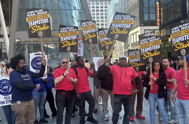 Strikers on picket lines outside Penn Station on May 17, the second day of the strike