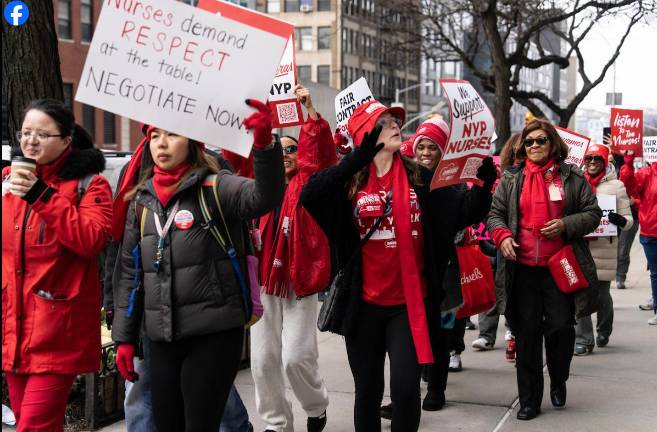 An estimated 15,000 nurses went on strike at several hospitals owned by the Mount Sinai and NewYork-Presbyterian hospital systems in Manhattan and Montefiore Hospital in the Bronx.