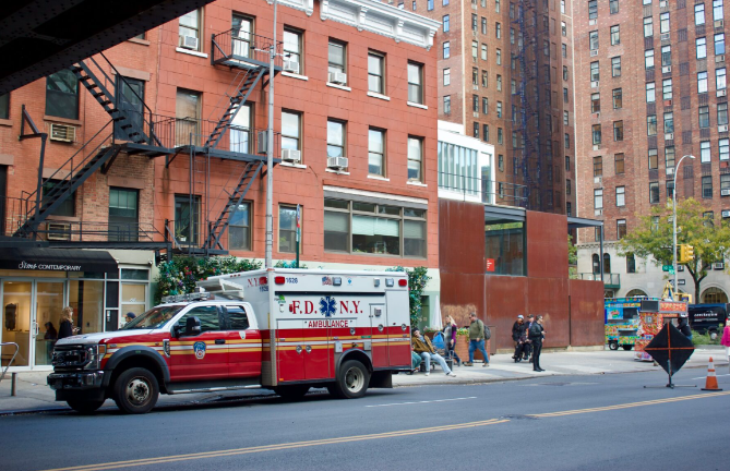 An ambulance in front of FDNY EMS Station 7 on West 23rd St.