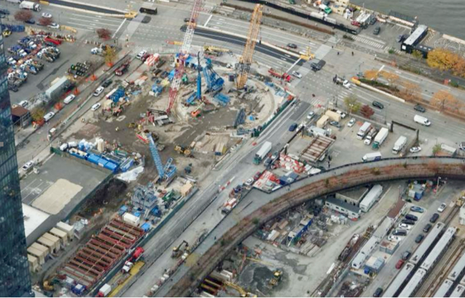 Work on the New York side is visible on the block bordered by West 29th and 30th Streets; at the end is Twelfth Avenue. The Gateway Tunnel project will stop work on 2/6/26 unless over the Trump administration unleashes federal funds already approved by Congress.
