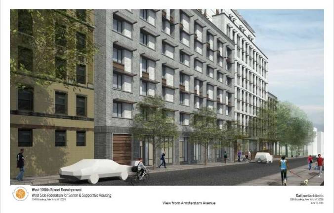 A rendering of an affordable housing develoment proposed for West 108th Street. Courtesy of Dattner Architects