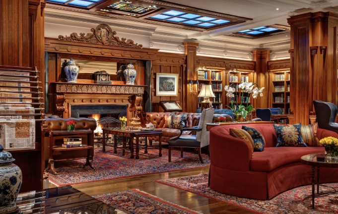 An interior lounge at the Penn Club of New York in Midtown.