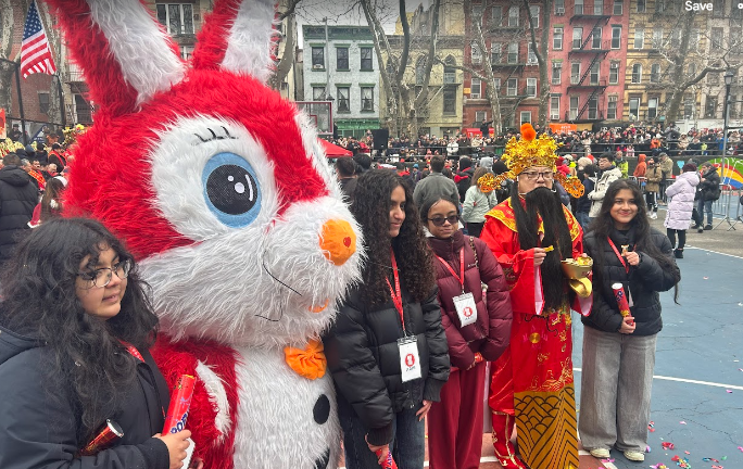 It’s been two years since the Rabbit was the star of the New Year, but he still shows up to wish his successor, the Fire Horse, well.