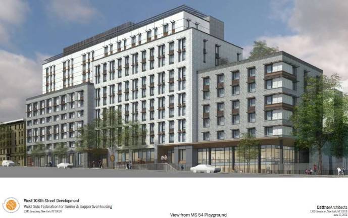 A rendering of an affordable housing develoment proposed for West 108th Street. Courtesy of Dattner Architects