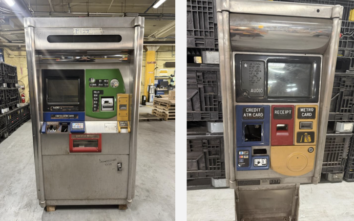 The NYC MTA will auction of a limited number of vintage MetroCard vending machines (left) and express machines (right), with a starting bid of $1500 to take home a blast from the subway’s past.