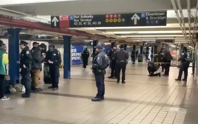 Police recovered a single 9 mm shell casing after a shot was fired that sent people running on the mezzanine level of the Port Authority subway stop at 8th Ave. and 42nd St. on the evening of Dec. 1.