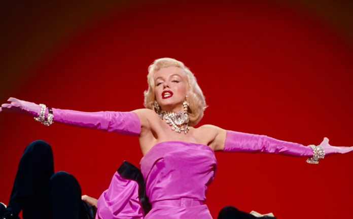 Marilyn Monroe and her iconic pink dress in “Gentleman Prefer Blondes.”