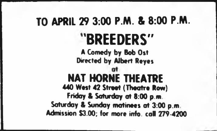 Amsterdam News ad for “Breeders” at Nat Horne Thearer, April 28, 1979.