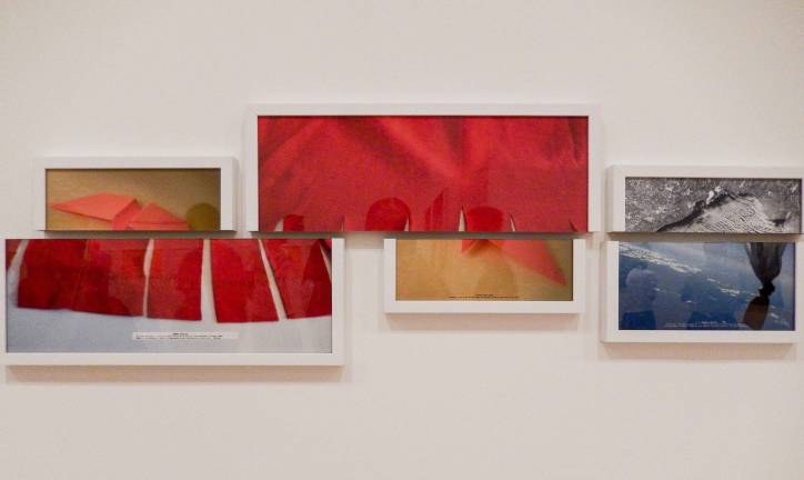 Artist Shilpa Gupta sliced photographs in two to represent personal and social fragmentation. Photo: Adel Gorgy