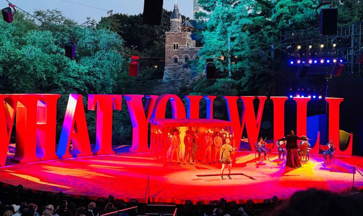 Here’s what people who got on line early in the morning on Aug 8 for the second day of Shakespeare in the Park were waiting to see at the newly renovated Delacorte Theater: the play “<i>Twelfth Night.”</i>