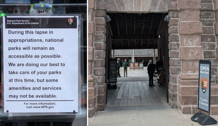 Left: African National Burial Monument Closed! Right: Castle Clinton Open! Oct. 30, 2025.