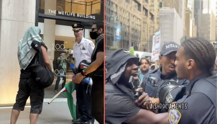 Confrontations between protesters and police outside Grand Central Terminal, Aug. 2, 2025.