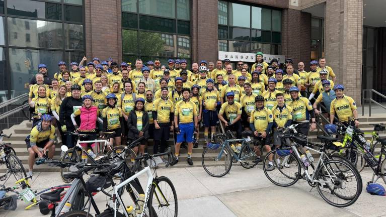 Team Boomer rides at Five Boro Bike Tour, May 4. Boomer Esiason, former NFL QB and sports radio host, was raising money for the fight against cystic fibrosis.