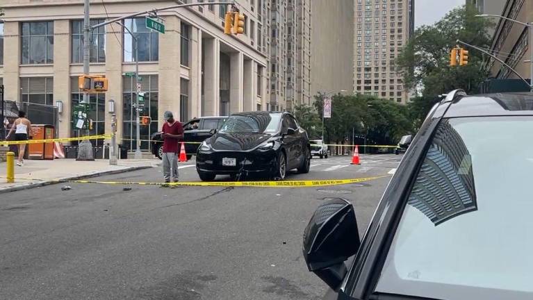 Doreen Meyers, riding a stand-up e-scooter, was killed near West 60th Street and Amsterdam Ave. after colliding with black Tesla car.