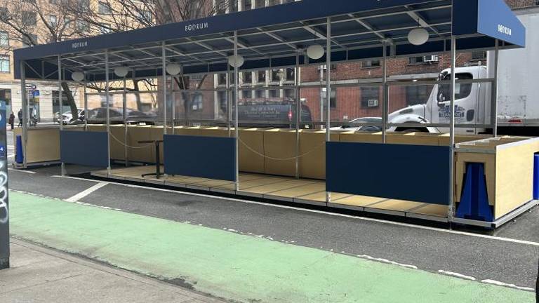 One of the new outdoor dining sheds at Bodrum in the Upper West Side between 88th and 89th street. Photo Credit: Alessia Girardin.