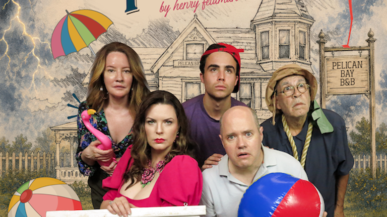 The cast of Shelter Inn Place” at Theatre Row on West 42nd Street: Front row (L-R): Haley Zale, Mike Roche. Back row (L-R): Alyssa Simon, Aaron Lamm and Martin Revere.