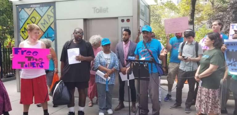 At Picture the Homeless&#x2019;s #FreeToPee protest and press conference in Madison Square Park, August 28th. Photo courtesy of Picture the Homeless