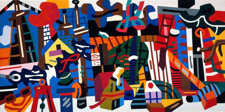 Stuart Davis (1892&#x2013;1964), &quot;Swing Landscape,&quot; 1938. Oil on canvas, 86 3/4 x 173 1/8 in. Indiana University Art Museum; allocated by the U.S. Government, commissioned through the New Deal Art Projects. &#xa9; Estate of Stuart Davis/Licensed by VAGA, New York