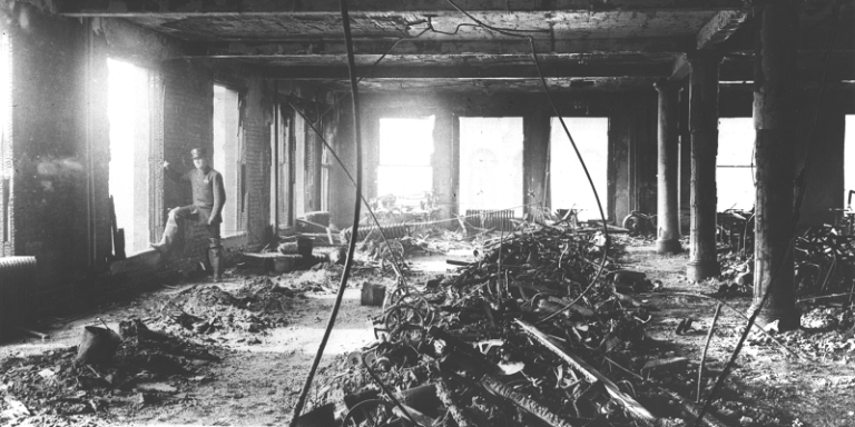 The interior of the Triangle Shirtwaist Factory following the tragic 1911 fire. Photo: U.S. Department of Labor.