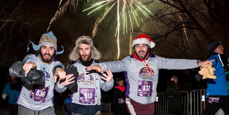 Fireworks and costumes marked the four-mile New York Road Runners Club’s annual Midnight Run in Central Park that began counting down at 11:59 p.m. on Dec. 31 and went off precisely at the stroke of midnight.