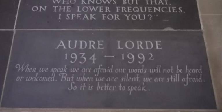 Screenshot of the stone at the Cathedral of St. John the Divine honoring Audre Lorde.