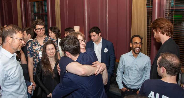 Alex Bores built a strong network of volunteers and many turned out the Freehand Hotel on primary night. After a short concession speech, Bores spent the rest of the evening offering thanks to his many campaign workers.