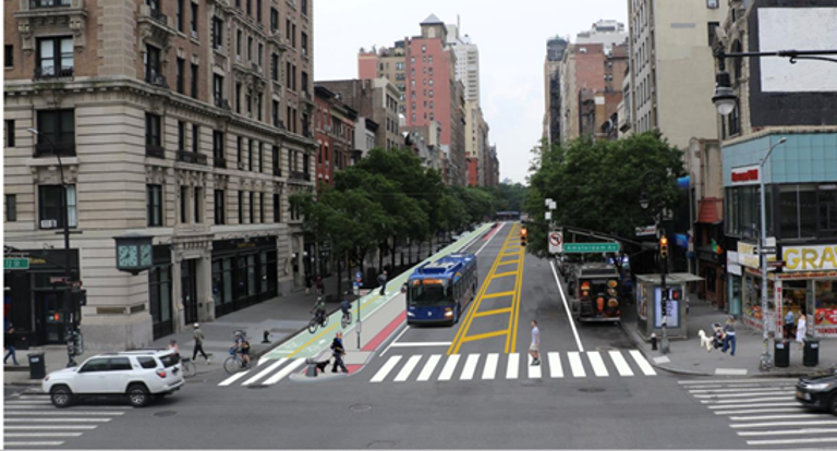 A nine-foot-wide, two-way bike lane is envisioned for the north side of W. 72nd as part of the river-to-river bike lane.being proposed by the Department of Transportation. Some locals are objecting.