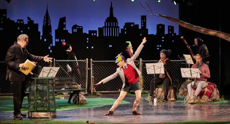 Isaac Mizrahi, Kristen Foote, Macy Sullivan, and members of Ensemble Signal in Peter &amp; the Wolf, costumes by Isaac Mizrahi and choreography by John Heginbotham.