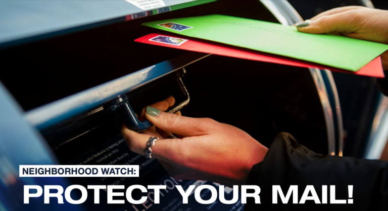 The U.S. Postal Inspection Service urges people to drop off their mail before the last collection time of the day. Mailboxes that formerly had pull-down doors now have thin slots to thwart thieves’ “mail fishing.” Photo via a USPIS safety flier.