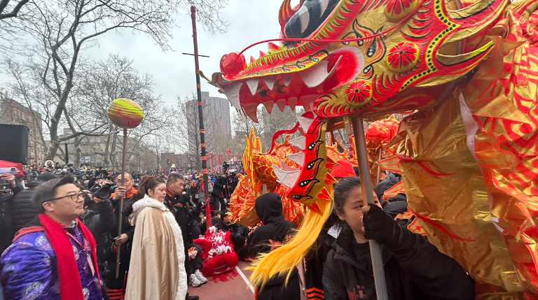 Dragons at the kickoff of the Year of the Fire Horse at Sara D. Roosevelt Park in Chinatown on Feb. 17.
