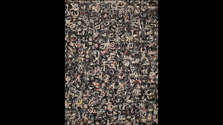 Lee Krasner's Untitled from 1949 shares a gallery with two works by her husband, Jackson Pollock.