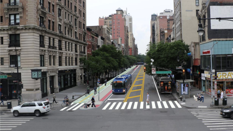 Current proposal for the W. 72 Street bike lane, including a protected two-way bike path and one lane of car traffic in each direction.