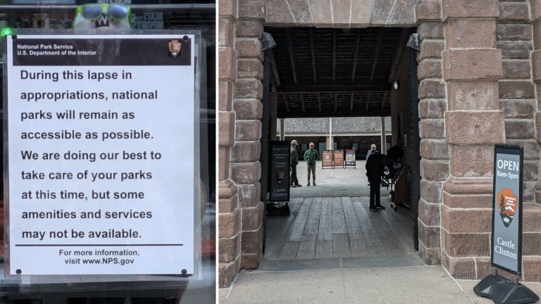 Left: African National Burial Monument Closed! Right: Castle Clinton Open! Oct. 30, 2025.