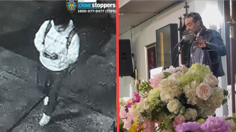 Left: Attempted rape suspect on Riverside Drive, April 29; Right: Jim Jones gives eulogy for Mama Zee,