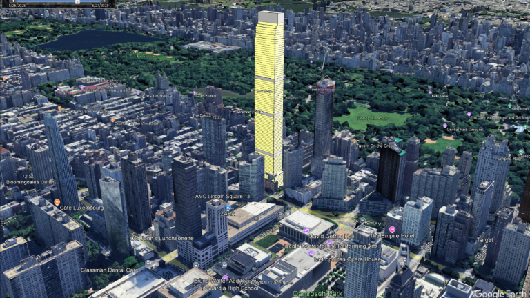 The development of an 86-story tower at 80 W. 66th St. is currently halted by the NYC Department of Buildings, after asbestos contamination was discovered during construction.