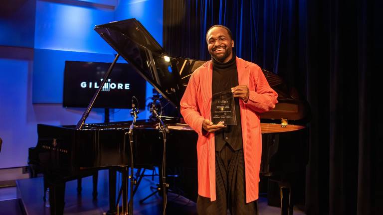 Pianist Sullivan Fortner receives The Gilmore’s inaugural 2026 Larry J. Bell Jazz Artist Award, on Oct. 8, 2025, at The Jerome L. Greene Space in New York City.