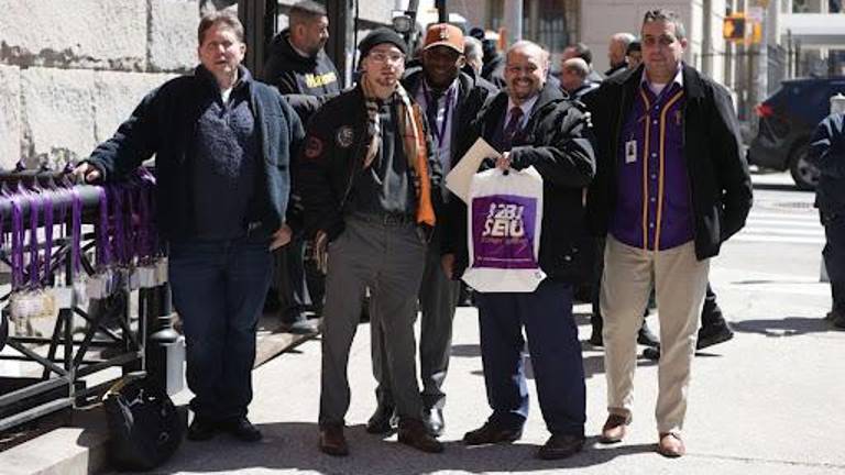 <b>32BJ Strike Captains meeting at E. 66th Street and Lexington Avenue on April 8, 2026</b>