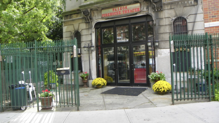 The front entrance of the theater, which started as a firehouse in the horse-drawn carriage era.