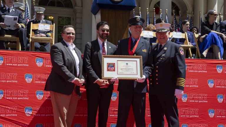 James M. Lafferty was presented with the John H. Prentice medal for his heroic actions at a December 9 , 2025 fire during the annual FDNY medal ceremony.