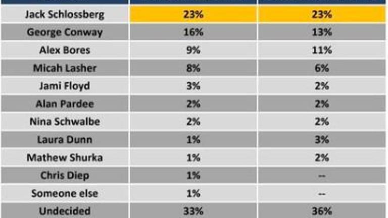 The poll conducted Feb. 22 to 25 shows Kennedy heir Jack Schlossberg the preferred candidate of 23 percent of the voters in the upcoming Democratic primary followed by Trump critic George Conway. The poll by Schoen Cooperman includes several candidates who have since dropped out of the race