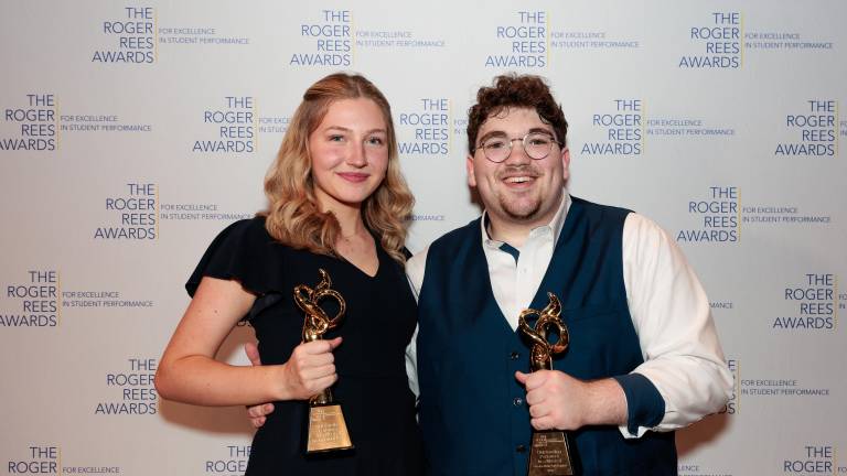 Emersyn Hunt (left) and Jacob Solomon (right) will represent Greater NY at the annual Jimmy Awards June 22 after winning Outstanding Performer at the 2026 Roger Rees Awards in May.